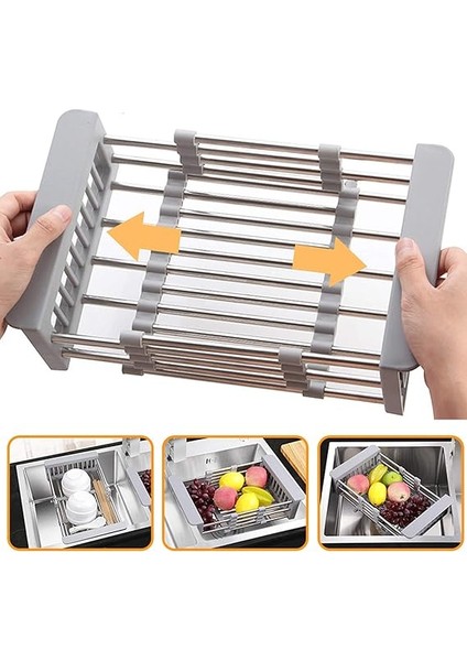 Uzatılabilir Bulaşık Kurutma Rafı, Lavabo Üzerinde Paslanmaz Çelik Bulaşık Süzgeci, Ayarlanabilir Kollu Bulaşık Süzgeci, Lavaboda Veya Tezgahta Bulaşıklık modelleri