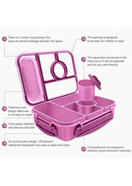 Lunch Box For Kids,bento Box Çocuk Beslenme Kutusu,yetişkin Öğle Yemeği KUTUSU,1300ML-5 Bölmeli Sosluklu ve Çatal Bıçaklı Öğle Yemeği Kapları,mikrodalga Bulaşık Makinesi (Mor) modelleri