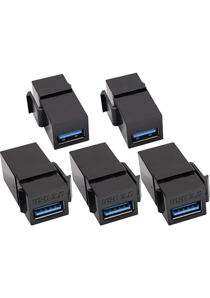 USB 3.0 A Keystone Adaptörü Kadın - Dişi USB 3.0 A Keystone Jack Ekleme Soket Bağlayıcı Adaptörü Duvar Plakası Çıkış Paneli Için (Siyah/5'li Paket)