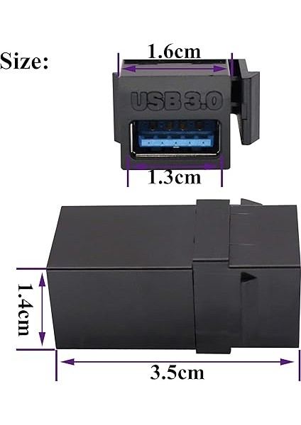 USB 3.0 A Keystone Adaptörü Kadın - Dişi USB 3.0 A Keystone Jack Ekleme Soket Bağlayıcı Adaptörü Duvar Plakası Çıkış Paneli Için (Siyah/5'li Paket) fiyatları