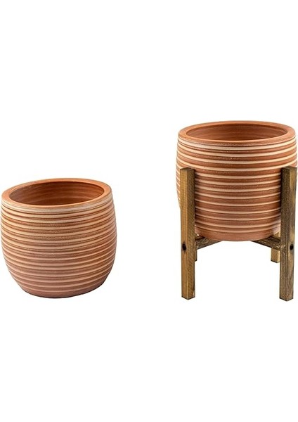 Tasarımı Ev Dekorasyon Yan Çizgi Desenli Toprak Saksı Saksılık Salon Çiçeklik Ikili Set Ayaksız - 4 Ayaklı- 19 cm fiyatları