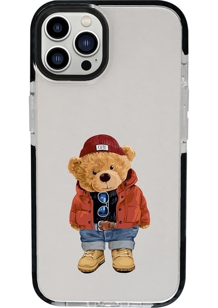 Teddy Bear Desenli Candy Bumper Darbe Emci Silikonlu Telefon Kılıfı iPhone 15 Pro ile Uyumlu Siyah