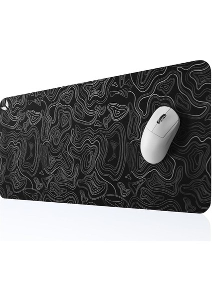 Classic - Gaming Oyuncu Gamer Mouse Pad, Kaymaz Taban Büyük Boy Large Ofis Tipi Mouse Ped, Fare Altlığı, Düz Masa Koruyucu Klavye Altı Mousepad 70X30 cm (Topografi Siyah)