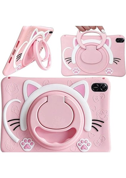 Standlı Askılı Karakterli Kedi Çocuk Kılıfı -Samsung Galaxy Tab S10 Fe / S9 Fe 10.9 / S9 11 Inç ile Uyumlu - Pembe fiyatları