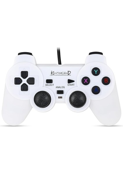 Kablolu Pc Gamepad – D-Input &amp; X-Input Destekli Çift Titreşimli USB Oyun Kolu (Beyaz)