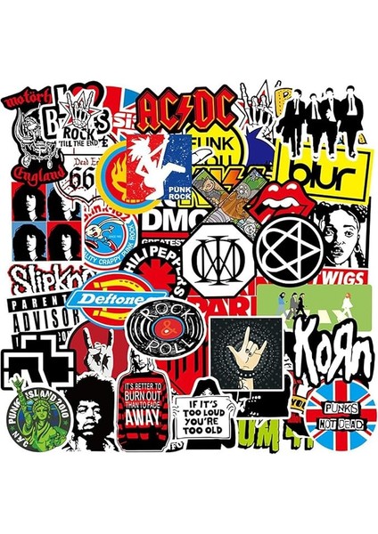 Çıkartma Seti 100 Adet Rock Band Punk Çıkartma Heavy Metal Punk Müzik Bandı Su Geçirmez Vinil Çıkartma Bomba Otomobil, Motosiklet, Kaykay, Scooter, Dizüstü Bilgisayar, Bavul, Kask Için