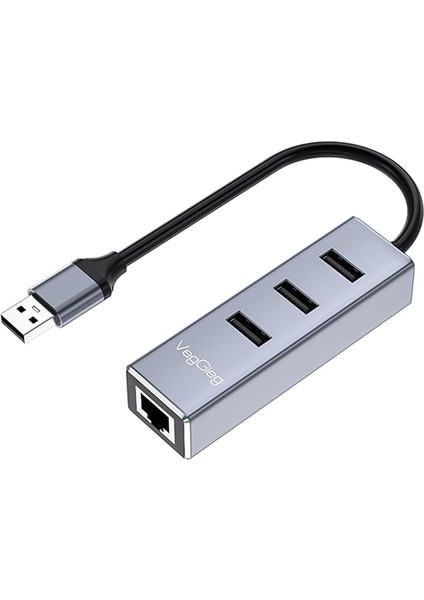 USB 2.0 To 100MBPS Ethernet Çevirici ve 3 Portlu USB Hub Çoklayıcı
