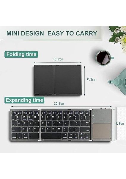 Katlanabilir Bluetooth Klavye, Rock &amp; Rown Cep Boyutunda Taşınabilir Kablosuz Klavye Touchpad ile Mac Os, Android, Windows, Linux, Pc, Tablet Için, Şarj Edilebilir Li-Ion Pilli, Koyu Gri fiyatları