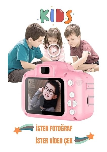 Çocuklar Için Dijital Fotoğraf Makinesi Fotoğraf ve Video Çeken Mini Pembe fiyatları