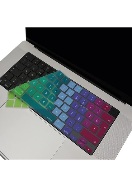 Macbook Klavye Koruyucu M1-M2-M3 (Türkçe Q) Touchıd'li A2681 A3113 A2941 A3114 A2442 A2779 A2992 A2918 A2485 A2780 A2991 ile Uyumlu Dazzle (Pembe Yeşil)