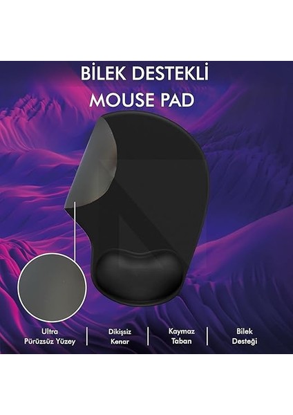 - Elips Bilek Destekli Mouse Pad | Konforlu, Kaymaz Taban, Ergonomik, Yumuşak, Ev,ofis (Siyah) fiyatları