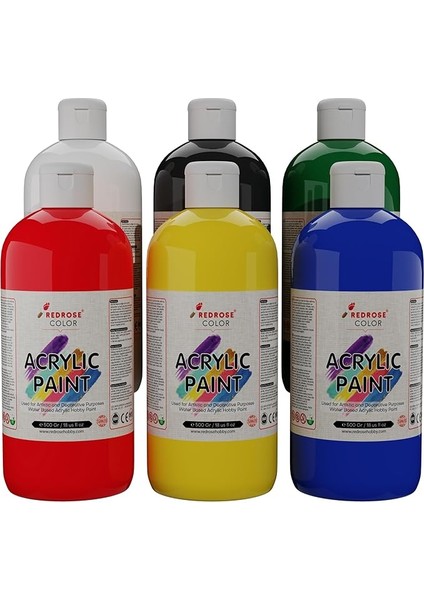 Rose Ana Renkler Akrilik Boya 6'lı Set 6X500 gr