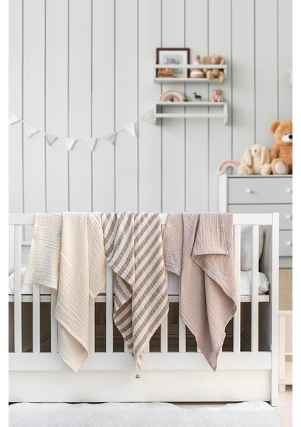 Örtü &amp; Battaniye 3'lü SET%100 Pamuk Oeko-Teks Sertifikalı 80X70 cm (Bej-Ekru)