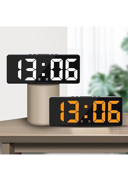 Dijital Saat, Akıllı Aynalı Çalar Saat, Sesle Etkinleştirme Sıcaklığı, Çalar Saat, Basit Saat, Dijital Saat, Büyük Ekranlı, Yatak Odası Için Gece Masası Saati (Siyah Kabuk Sarı) modelleri