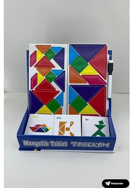 Tangram Manyetik Tabletli Silinebilir Kalemli 96 Parça Eğitici Tangram Semboller Seti Yazı Tahtalı modelleri