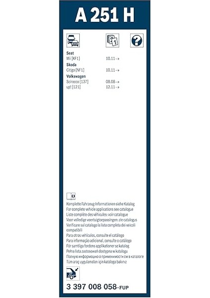 Arka Silecek Peugeot 308, Opel Astra L (2022-2024), Seat Arona (2017-2024), Vw Scirocco (2008-2017), Vw T-Cross - 250 mm A251H 3397008058 modelleri