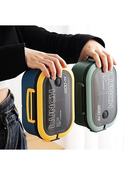1200 ml 2 Katlı 6 Bölmeli Bpa'sız Pp Plastik Sefer Tası ve Beslenme Çantası - Hava Kilitli Bento Lunch Box, Çatal ve Kaşık Dahil (Mavi) modelleri
