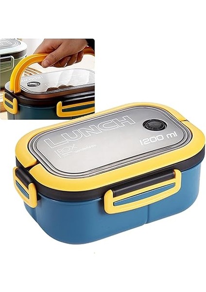 1200 ml 2 Katlı 6 Bölmeli Bpa'sız Pp Plastik Sefer Tası ve Beslenme Çantası - Hava Kilitli Bento Lunch Box, Çatal ve Kaşık Dahil (Mavi) fırsatları