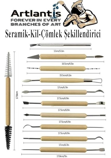 Seramik Kil Çömlek Şekillendirici Ahşap Saplı 11 Parça 1 Paket Seramik Modelaj Oyma ve Temizleme Seti fırsatları