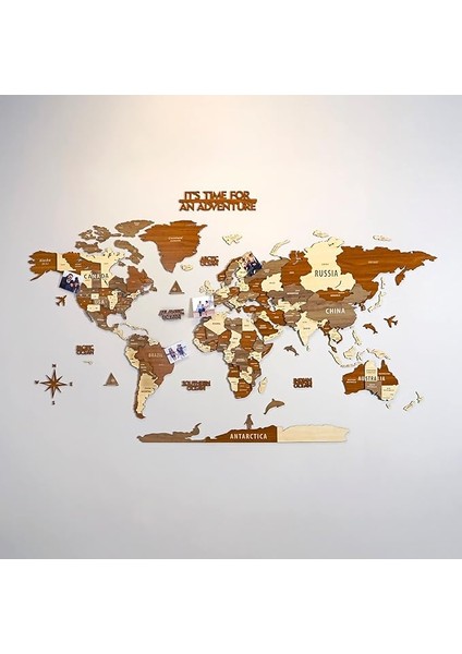 Katmanlı 3D Ahşap Dünya Haritası Ingiizce (L_karışık Renk)
