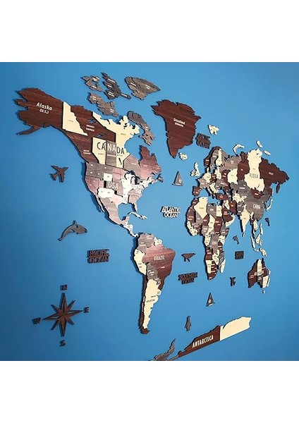 Katmanlı 3D Ahşap Dünya Haritası Ingiizce (L_karışık Renk) fırsatları