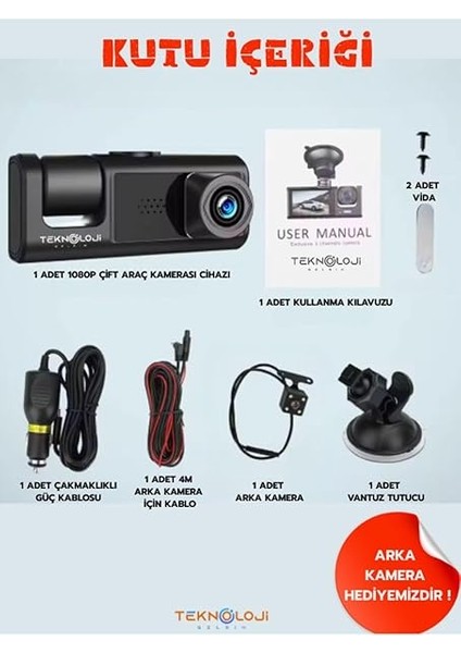 Dash Cam Full Hd Araç Içi Kamera Ön Arka ve Iç Kayıt 3 Kamera Gece Görüşlü G Sensör Geniş Açı indirimleri