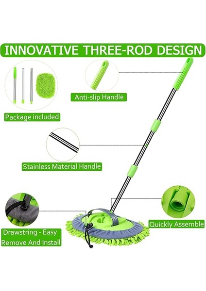 Araba Yıkama Fırçası El Mop Temizleme Aleti Uzun Saplı Yıkama Detaylandırma Kiti Arabalar Kamyon, Suv, Rv, Römork, Mikrofiber Sünger Silgi Boyaya Zarar Vermez Çiziksiz indirimleri