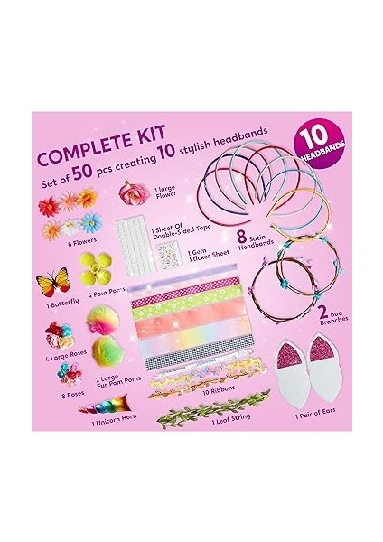 Kits Kızlar Için Kafa Bandı Yapma Kiti Saç Aksesuarları Oyuncaklar 5 Yaş +, Kendi Moda Saç Bantlarınızı Yapın, 5 6 7 8 9 Yaş ve Üzeri Kız Çocuk Doğum Günü Hediyeleri, Çocuklar Için Sanat ve El modelleri