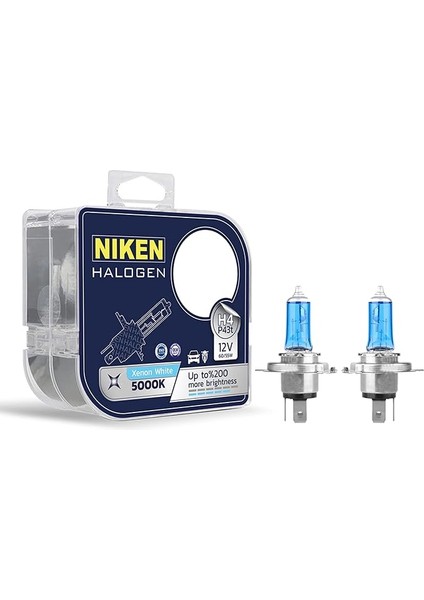 12V H4 60/55W Beyaz Işık Ampulü, 5000K, 2 Adet