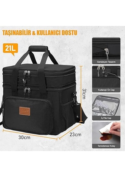 Körüklü Termal Termos Çanta, Çift Bölmeli, Genişleyebilen Soğuk Sıcak Tutucu Yalıtımlı Beslenme Çantası, Soğutucu Buzluk Yemek Taşıma Çantası modelleri
