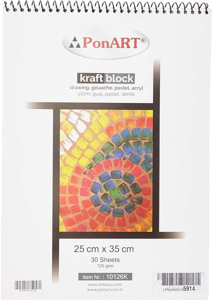 Kraft Blok Defter, 25X35CM, 30 Yaprak, Pastel , Guaj ve Akrilik Için