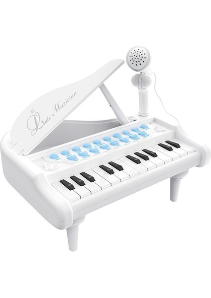 Mp3 Çalar Özellikli 24 Tuşlu Mikrofonlu Mini Piyano Jak Girişi Harici Hoparlör (Beyaz)