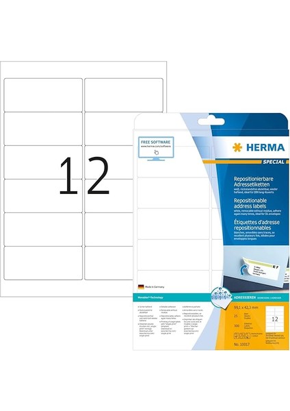10017 Adres Çıkartması, Dın A4, Çıkarılabilir 99,1 x 42,3 Mm, 25 Yaprak, Kağıt, Mat Kendinden Yapışkanlı, 300 Yapışkan Etiket, Beyaz