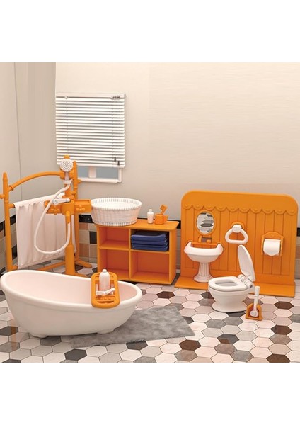 Oyuncak Bebek Evi Mobilya Seti, Banyo, 18 Adet Minyatür Mobilya Seti, Küvet, Tuvalet, Lavabo Dolabı, Elbise Askısı, Oyuncak Bebek Evi Aksesuarı Dekorasyon 1:12 Oyuncak Ev Dekorasyonu, Oyuncak