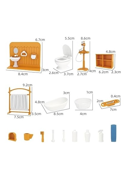 Oyuncak Bebek Evi Mobilya Seti, Banyo, 18 Adet Minyatür Mobilya Seti, Küvet, Tuvalet, Lavabo Dolabı, Elbise Askısı, Oyuncak Bebek Evi Aksesuarı Dekorasyon 1:12 Oyuncak Ev Dekorasyonu, Oyuncak modelleri