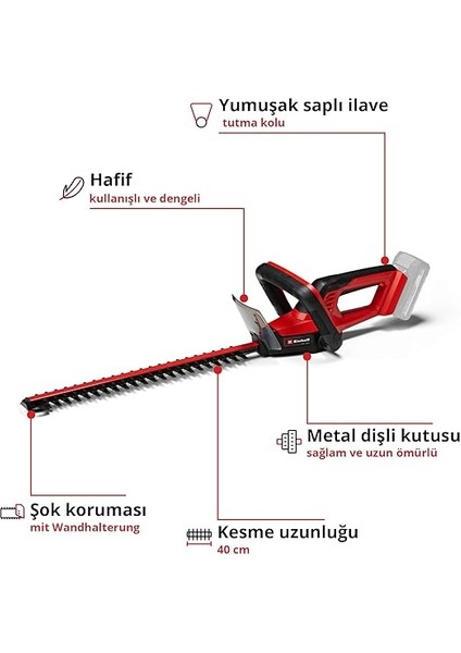 Akülü Çit Budama Gc-Ch 18/40 Li Solo Power X-Change (18 V, 40 cm Kesim Uzunluğu, 13 mm Diş Aralığı, Ergonomik Tutamak, Akü Dahil Değildir) - 3410940 modelleri
