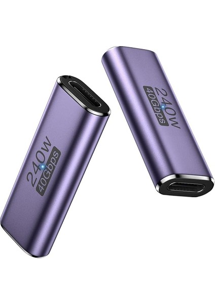 USB C Female To Female Adapter, USB C Coupler Supporting 240W Fast CHARGING/40GBPS Data Transfer, USB Type C Extender With 8K@60Hz Video For Macbook, Ipad, Thunderbolt 4/3-2 Pack, Dark Purple