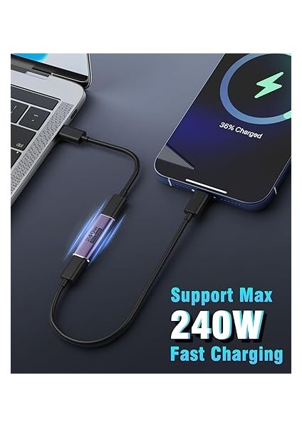 USB C Female To Female Adapter, USB C Coupler Supporting 240W Fast CHARGING/40GBPS Data Transfer, USB Type C Extender With 8K@60Hz Video For Macbook, Ipad, Thunderbolt 4/3-2 Pack, Dark Purple modelleri