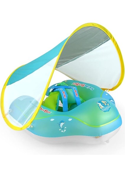Şişme Bebek Yüzme Şamandıra Bebek Yüzme Şamandıra Halkası Sevimli Bebek Havuzu Şamandıra Havuzu Ları 3-24 Ay Için Bebek Erkek Kız Yüzmek Eğitmen Mini Hava Pompası + Güneş Gölgelik ile