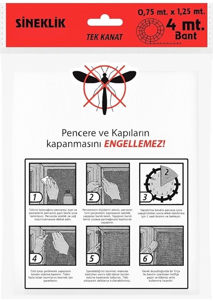 Tek Kanat Pratik Sineklik, 0.75 m x 1.25 m Tül, Kapı &amp; Pencere Uyumlu, 4 M Yapıştırma Bantlı