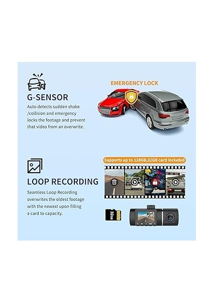 Dashcam Araba 4K Wifi Dash Cam Ön Iç 32GB Sd Kart, 310° Geniş Açı Görünümü, Park Izleme, Hareket Algılama, Kızılötesi Gece Görüş, G-Sensor, Döngü Kaydı, Hdr, Pil ile Araç Kamerası indirimleri
