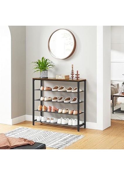 Ayakkabı Rafı, Ayakkabı Rafı, 4 Izgaralı ve Geniş Yüzeyli Cepler Için, Giriş Alanı, Koridor, Metal, Endüstriyel Tasarım, 30 x 100 x 92,5 Cm, Vintage Kahverengi-Siyah LBS15BX fiyatları