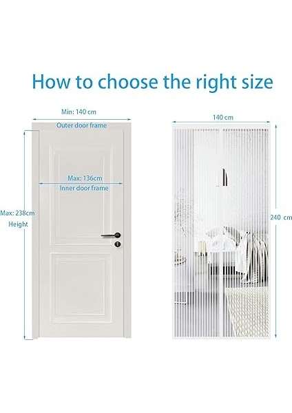 Balkon Kapısı Sinekliği, Delmeden Kolayca Yapıştırılabilir, Mıknatıslı Böcek Koruması, Balkon Kapısı Için Idealdir (Beyaz, 140 x 240 Cm) fiyatları