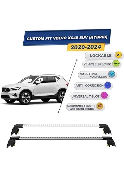 Auto Accessorıes Oto Aksesuar-Yapışık Tavan Çıtası Için Volvo Ile Uyumlu XC40 Suv (Hybrid) Için 2020-2024 Kilitlenebilir Ara Atkı Taşıyıcı Tavan Barı 2 Adet Gri fiyatları