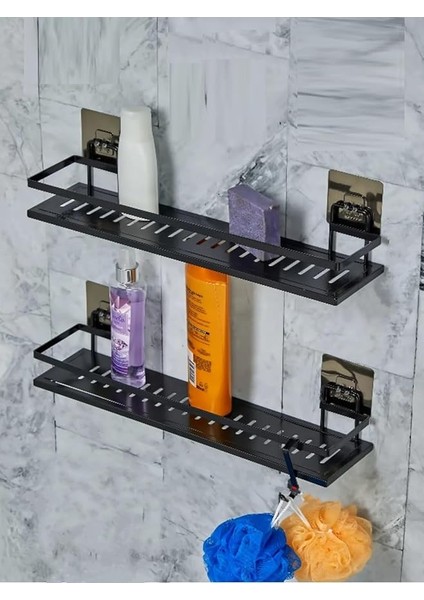 2'li Metal Yapışkanlı Banyo Rafı Organizer (40CM x 10CM)