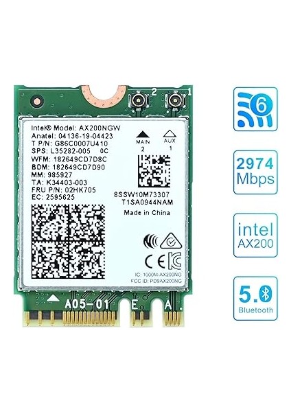 Wifi 6 AX200 Ngw Wifi Kartı Pc Çift Bant 5ghz 2400MBPS/ 2.4ghz 574MBPS Kablosuz Wifi Ağ Adaptörü, Bluetooth 5.0 Destekler | Mu-Mımo | Yalnızca Win 10 (32/64 Bit) Destekler fiyatları