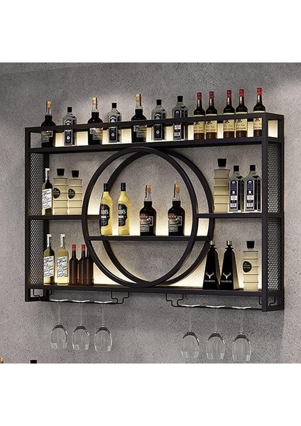 Monte LED Işık Demir Şarap Rafı Cam Tutucu ile Yükseltme Metal Bar Rafı Mutfak ve Oturma Odası Için Şarap ve Likör Şişesi Depolama Için Mükemmel