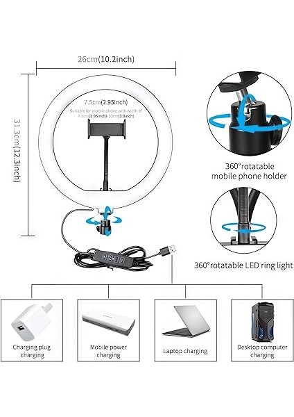 25 cm Halka Işık Seti – 210 cm Uzatılabilir Tripodlu, Dslr ve Akıllı Telefon Uyumlu, 3 Renk Modu, 120 Led, Ayarlanabilir Parlaklık, Makyaj, Youtube, Video Çekimi Için indirimleri