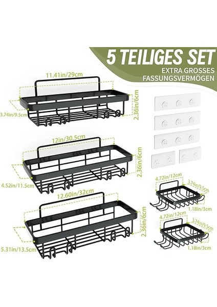 Delmeden Duş Rafı, 5'li Set, Sabunluklu, Banyo Rafı, Siyah fiyatları