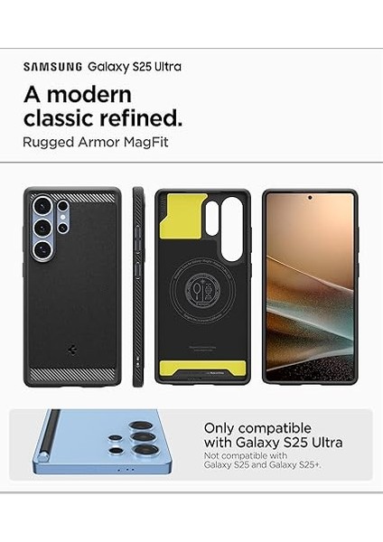 Galaxy S25 Ultra Ekstra Dayanıklı Kılıf Rugged Armor Hava Kanalı Teknolojisi™ Askeri Sınıf Koruma Magfit Özellikli Matte Black Çift Katman Kapak - ACS08951 fiyatları